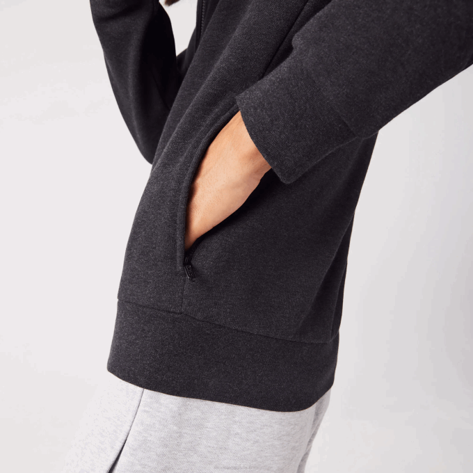 Men Lacoste V0ZN1271 Grey EL6 Regular Fit Brushed Fleece Zippered Sweatshirt - Image 7