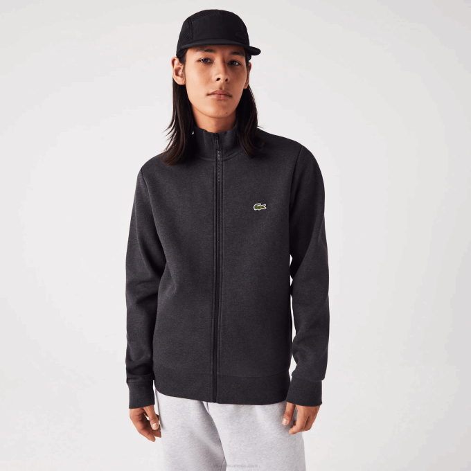 Men Lacoste V0ZN1271 Grey EL6 Regular Fit Brushed Fleece Zippered Sweatshirt - Image 1