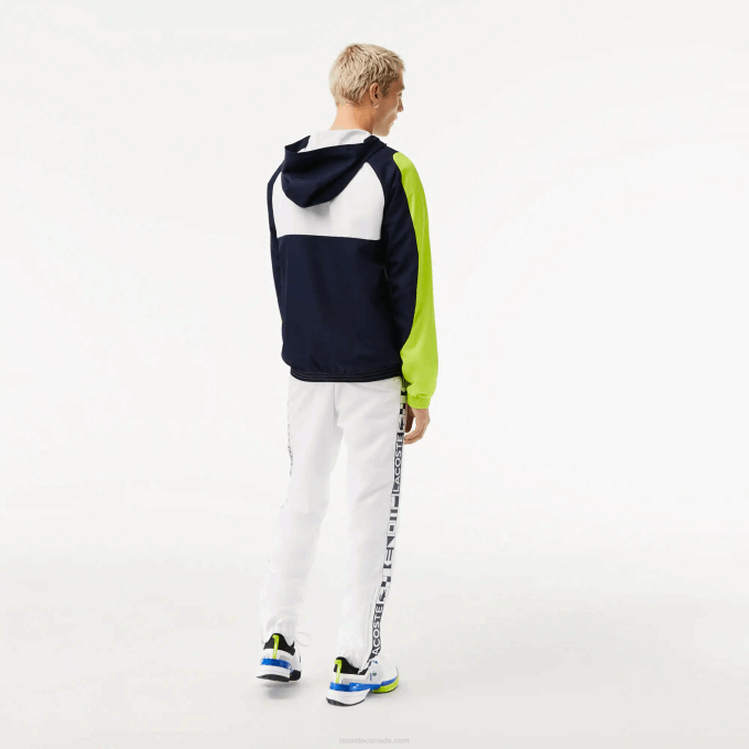 Men Lacoste V0ZN1274 White Navy Blue Yellow 6F5 SPORT Color-Block Tennis Jacket - Image 3