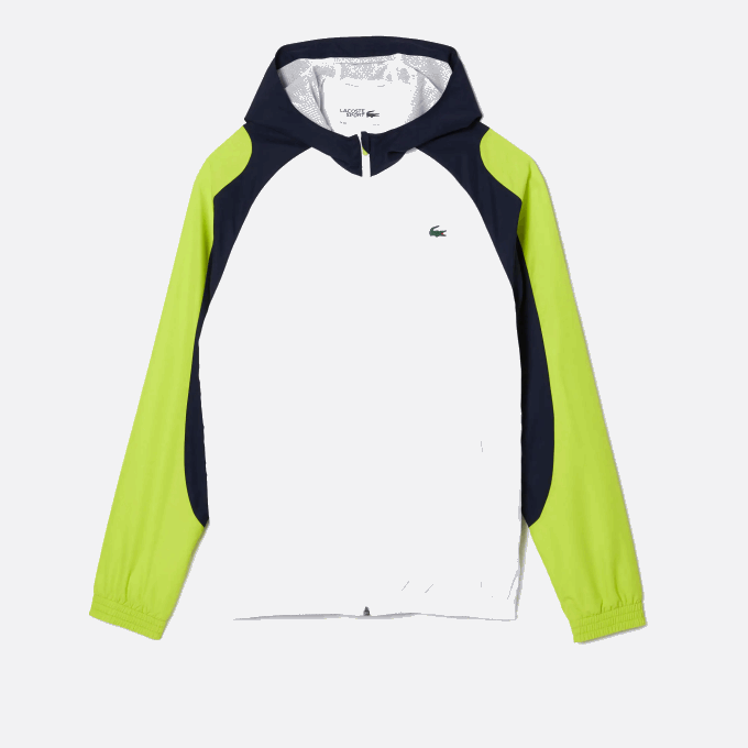 Men Lacoste V0ZN1274 White Navy Blue Yellow 6F5 SPORT Color-Block Tennis Jacket - Image 5