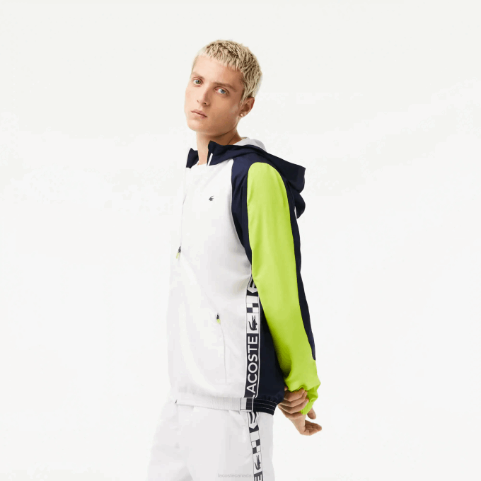 Men Lacoste V0ZN1274 White Navy Blue Yellow 6F5 SPORT Color-Block Tennis Jacket - Image 1
