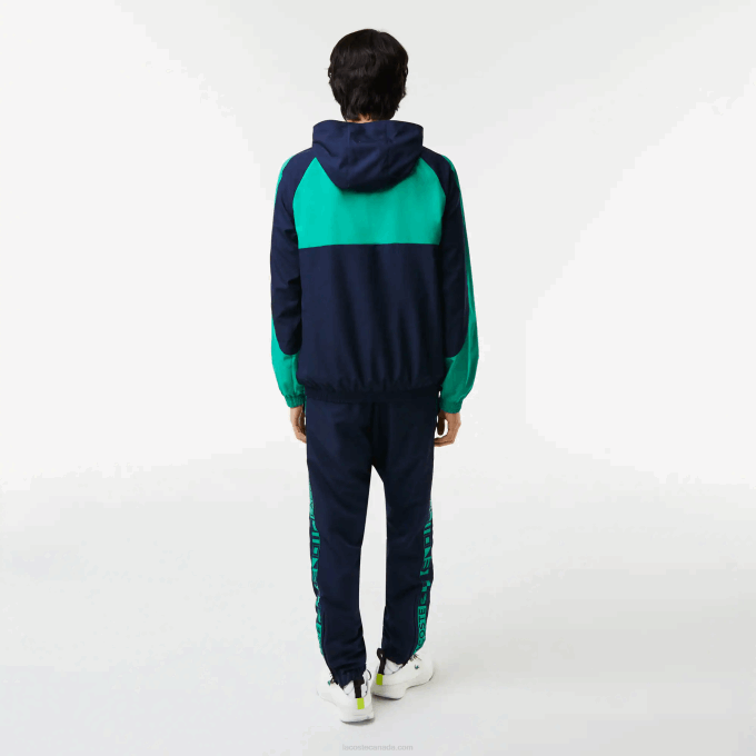 Men Lacoste V0ZN1275 Navy Blue Green X1E SPORT Color-Block Tennis Jacket - Image 3