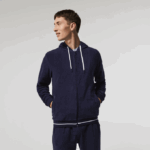 Men Lacoste V0ZN1276 Navy Blue 166 Terrycloth Zip Lounge Sweatshirt - Image 2