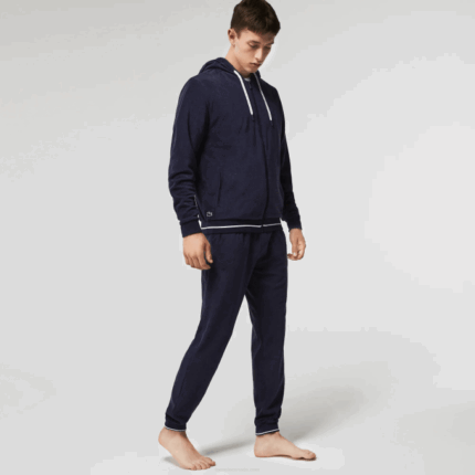 Men Lacoste V0ZN1276 Navy Blue 166 Terrycloth Zip Lounge Sweatshirt