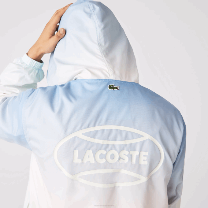 Men Lacoste V0ZN1280 Blue White Turquoise 3UX LIVE Light Pullover Windbreaker - Image 3