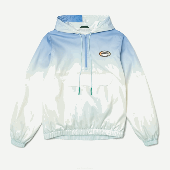 Men Lacoste V0ZN1280 Blue White Turquoise 3UX LIVE Light Pullover Windbreaker - Image 6