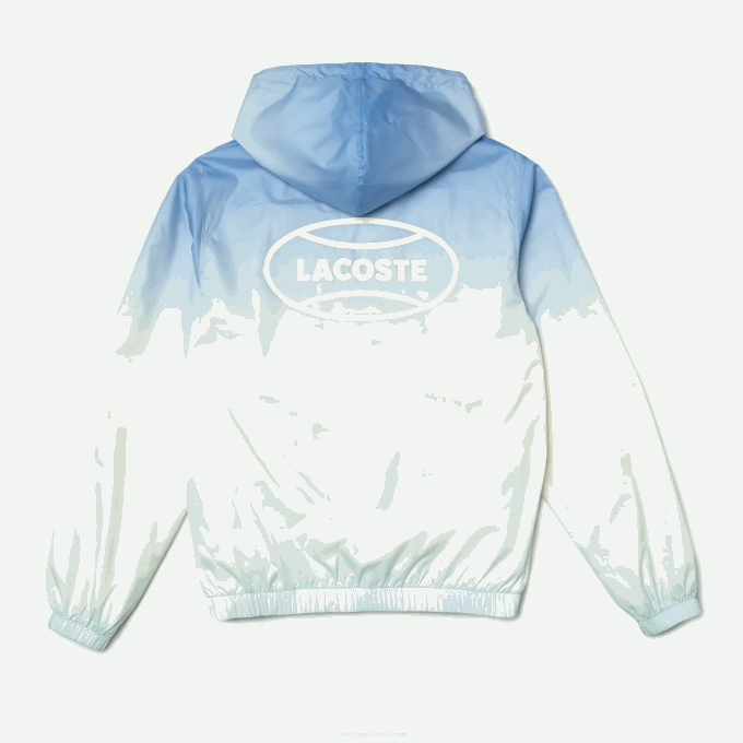 Men Lacoste V0ZN1280 Blue White Turquoise 3UX LIVE Light Pullover Windbreaker - Image 7