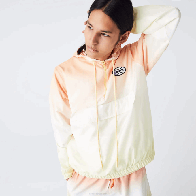 Men Lacoste V0ZN1281 Orange White Yellow Z81 LIVE Light Pullover Windbreaker - Image 2