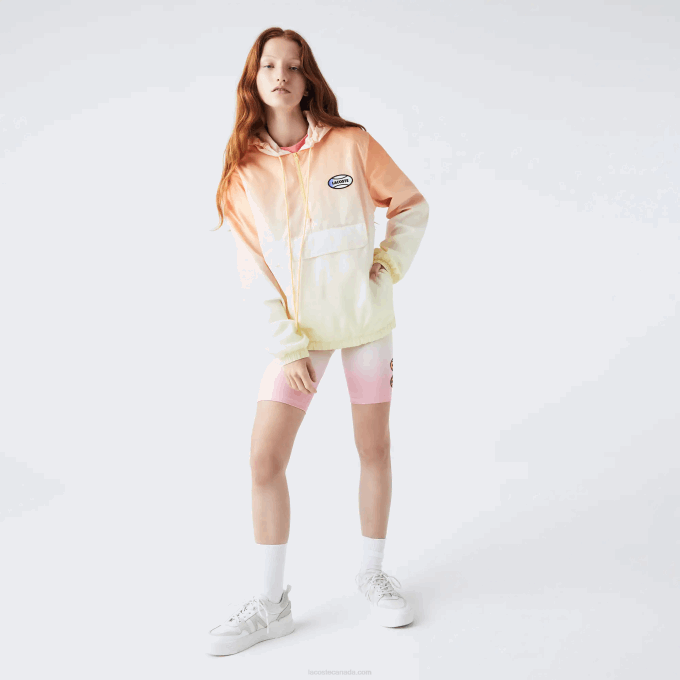 Men Lacoste V0ZN1281 Orange White Yellow Z81 LIVE Light Pullover Windbreaker - Image 5