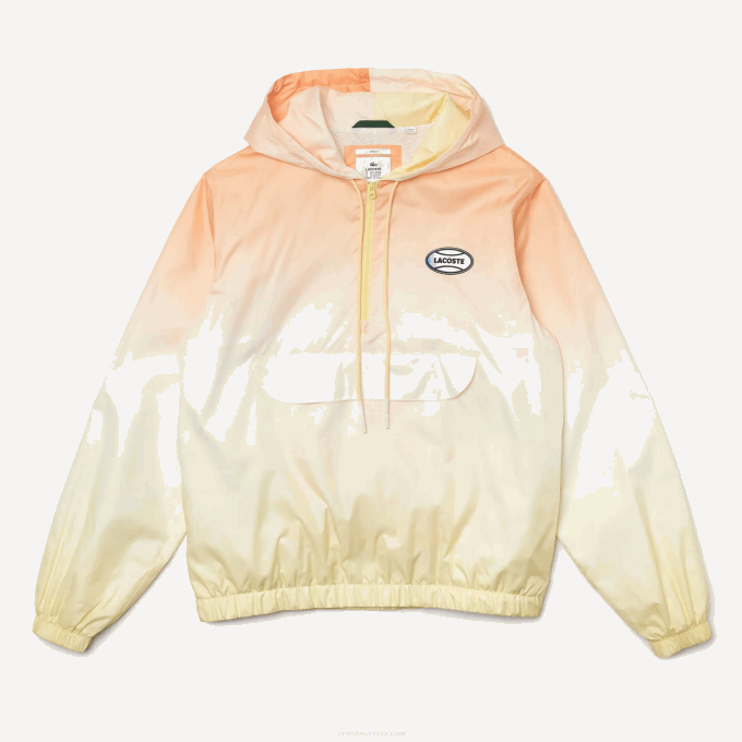 Men Lacoste V0ZN1281 Orange White Yellow Z81 LIVE Light Pullover Windbreaker - Image 6