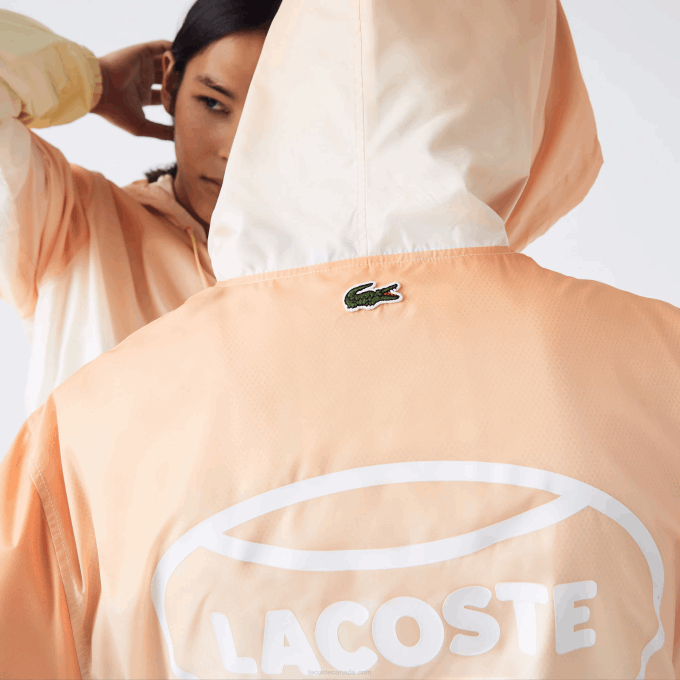 Men Lacoste V0ZN1281 Orange White Yellow Z81 LIVE Light Pullover Windbreaker - Image 9