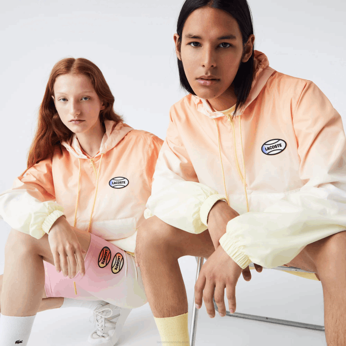Men Lacoste V0ZN1281 Orange White Yellow Z81 LIVE Light Pullover Windbreaker - Image 1