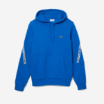 Men Lacoste V0ZN1282 Blue K1Q Classic Fit Printed Bands Hooded Sweatshirt