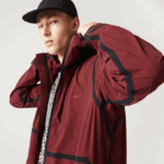 Men Lacoste V0ZN1283 Bordeaux ZS1 Hooded Lettering Light Zip Jacket