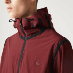 Men Lacoste V0ZN1283 Bordeaux ZS1 Hooded Lettering Light Zip Jacket - Image 9