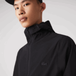 Men Lacoste V0ZN1284 Black 031 Hooded Lettering Light Zip Jacket