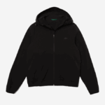 Men Lacoste V0ZN1284 Black 031 Hooded Lettering Light Zip Jacket - Image 4