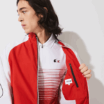 Men Lacoste V0ZN1287 Red White Navy Blue YY2 SPORT French Sporting Spirit Edition Water-Resistant Zip Jacket - Image 6