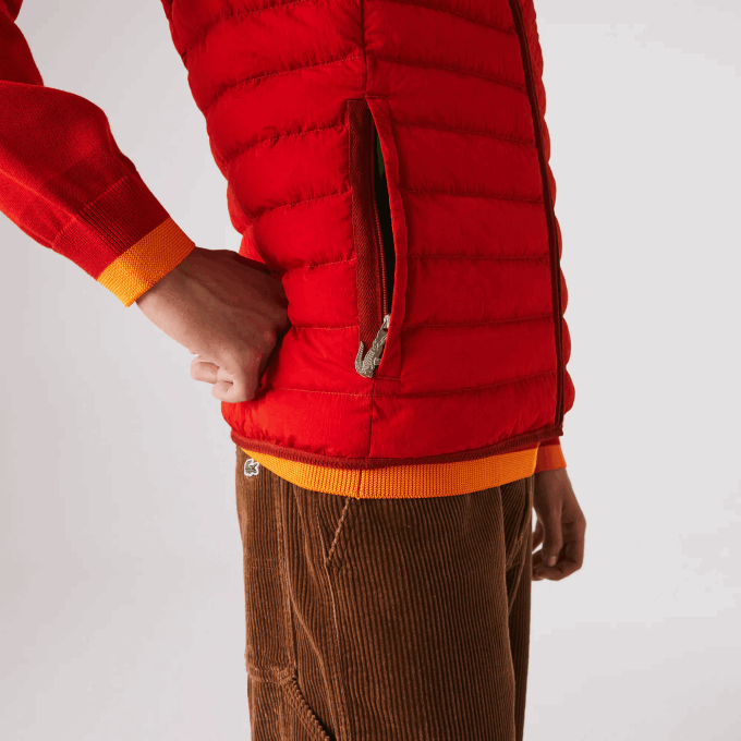 Men Lacoste V0ZN1288 Red 240 Lightweight Foldable Water-Resistant Puffer Coat - Image 5
