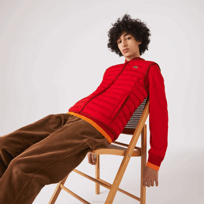 Men Lacoste V0ZN1288 Red 240 Lightweight Foldable Water-Resistant Puffer Coat - Image 1