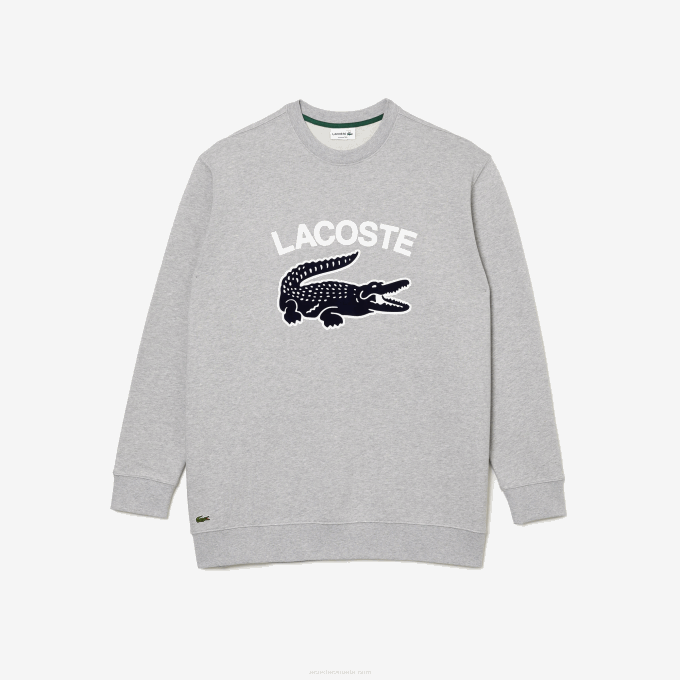 Men Lacoste V0ZN1289 Grey Chine CCA Crocodile Print Crew Neck Sweatshirt - Plus Size - Big - Image 1