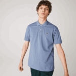 Men Lacoste V0ZN128 Blue Chine 1GF Original L.12.12 Heathered Polo - Image 2