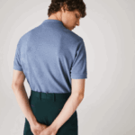Men Lacoste V0ZN128 Blue Chine 1GF Original L.12.12 Heathered Polo - Image 3