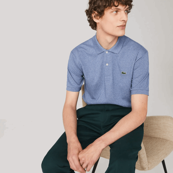 Men Lacoste V0ZN128 Blue Chine 1GF Original L.12.12 Heathered Polo - Image 1