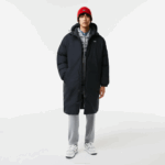 Men Lacoste V0ZN1294 Black 031 Branded Inscription Long Puffer Jacket