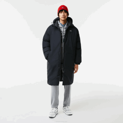 Men Lacoste V0ZN1294 Black 031 Branded Inscription Long Puffer Jacket