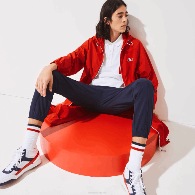 Men Lacoste V0ZN1295 Red White Navy Blue YY2 SPORT French Sporting Spirit Edition Foldable Raincoat - Image 1