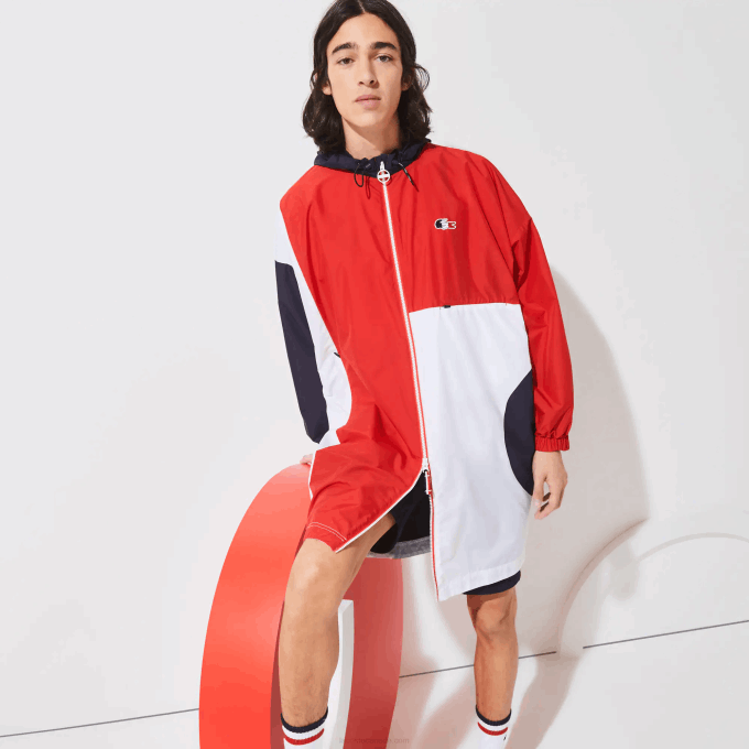 Men Lacoste V0ZN1299 Navy Blue Red White DB3 SPORT French Sporting Spirit Edition Oversized Raincoat - Image 2