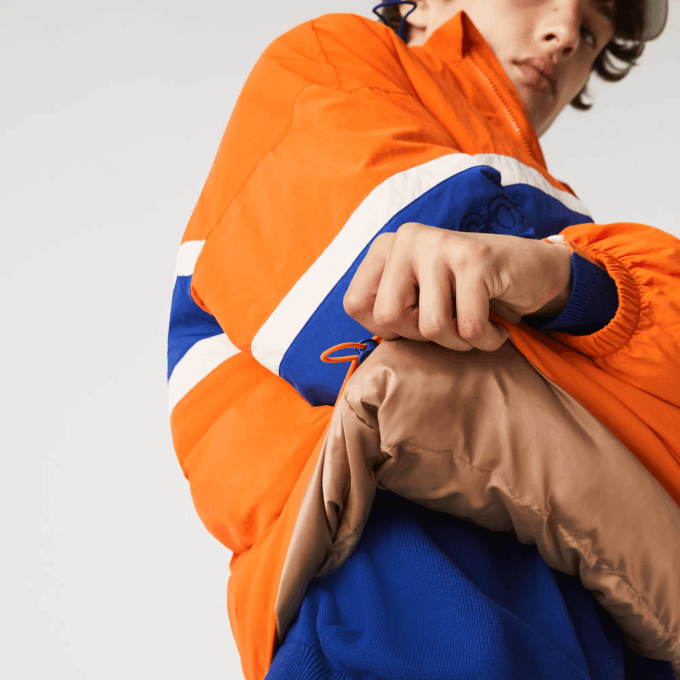 Men Lacoste V0ZN1300 Orange Blue Beige 0D8 L!VE Quilted Pullover Jacket - Image 7