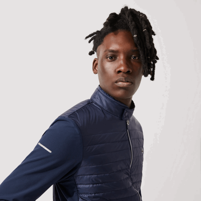 Men Lacoste V0ZN1302 Navy Blue 5FS SPORT Lightweight Water-Resistant Quilted Golf Jacket - Image 2