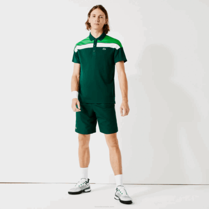 Men Lacoste V0ZN1312 Green Black White ZQG SPORT Thermo-Regulating Pique Regular Fit Polo