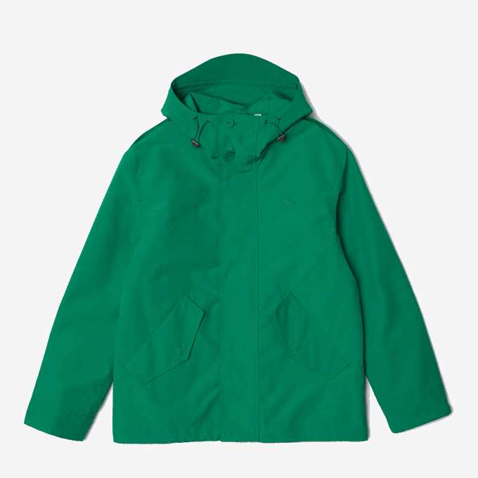 Men Lacoste V0ZN1313 Green LDM Water-Resistant Cotton Blend Short Hooded Parka - Image 5