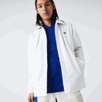 Men Lacoste V0ZN1316 White Blue EME LIVE Contrast Hood Buttoned Jacket - Image 7