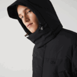 Men Lacoste V0ZN1317 Black 031 Detachable Hood Long Puffer Coat - Image 7