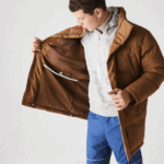 Men Lacoste V0ZN1318 Brown Z0W Detachable Hood Long Puffer Coat - Image 6