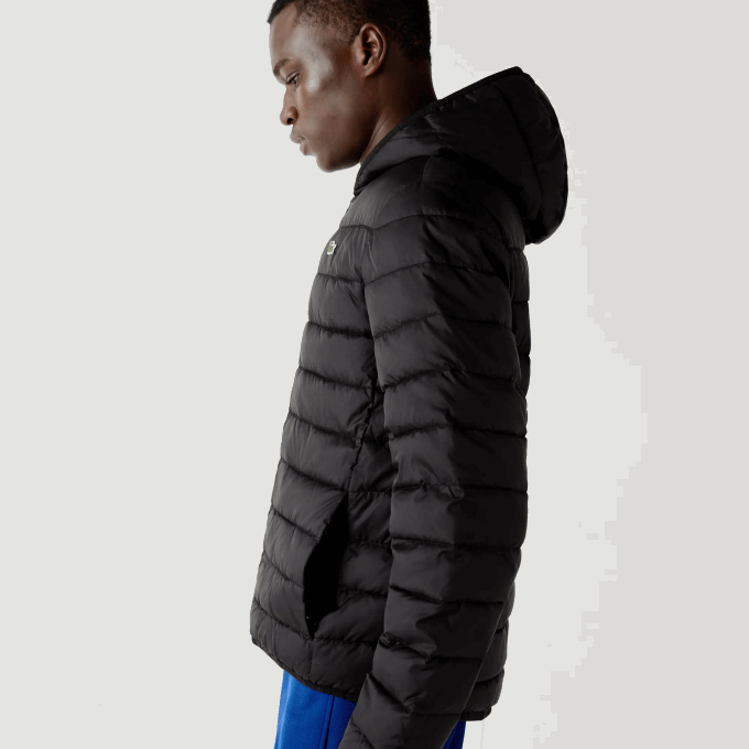 Men Lacoste V0ZN1319 Black C31 SPORT Hooded Water-Resistant Quilted Jacket - Image 7