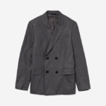 Men Lacoste V0ZN1320 Grey Chine FV8 Double-Breasted Chevron Virgin Wool And Cashmere Blazer