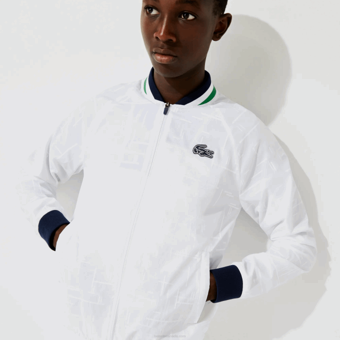 Men Lacoste V0ZN1321 White Navy Blue White Green GQE SPORT Lightweight Water-Resistant Jacket - Image 2