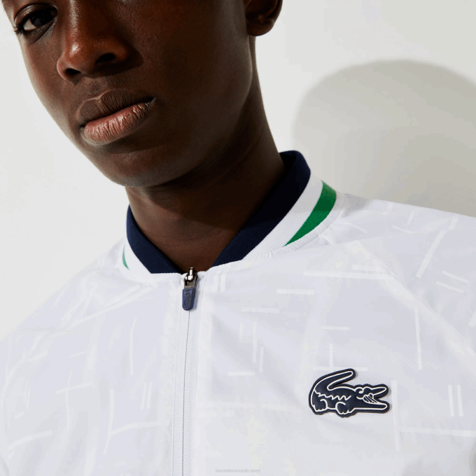 Men Lacoste V0ZN1321 White Navy Blue White Green GQE SPORT Lightweight Water-Resistant Jacket - Image 5