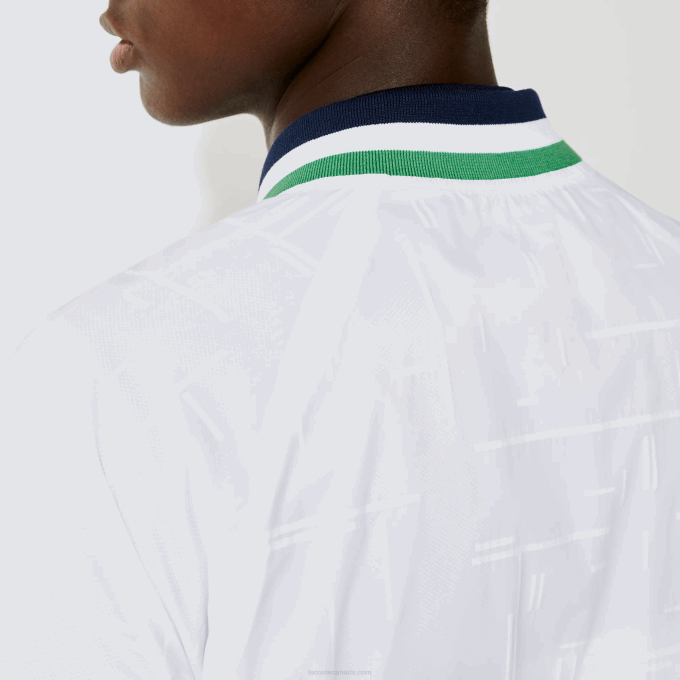 Men Lacoste V0ZN1321 White Navy Blue White Green GQE SPORT Lightweight Water-Resistant Jacket - Image 6