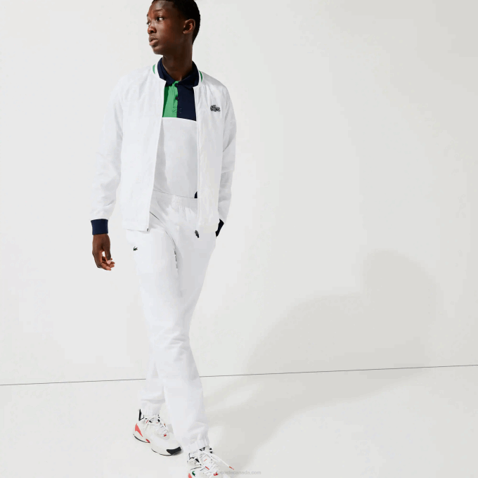 Men Lacoste V0ZN1321 White Navy Blue White Green GQE SPORT Lightweight Water-Resistant Jacket - Image 1