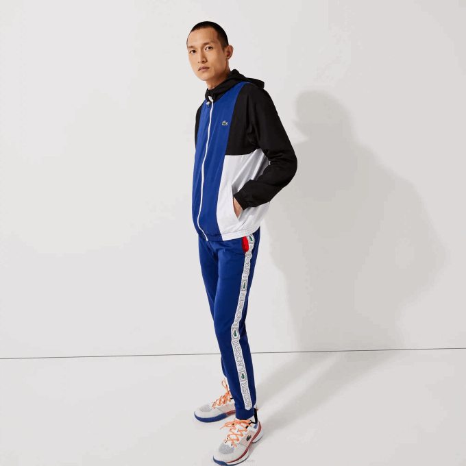 Men Lacoste V0ZN1322 Blue Black White ALV SPORT Colorblock Light Zippered Jacket - Image 2
