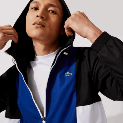 Men Lacoste V0ZN1322 Blue Black White ALV SPORT Colorblock Light Zippered Jacket