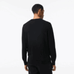 Men Lacoste V0ZN1323 Black 031 V-Neck Organic Cotton Sweater - Image 3