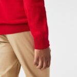 Men Lacoste V0ZN1324 Red 240 V-Neck Organic Cotton Sweater - Image 4