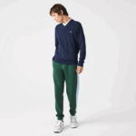 Men Lacoste V0ZN1325 Blue Chine 3GF V-Neck Organic Cotton Sweater - Image 2